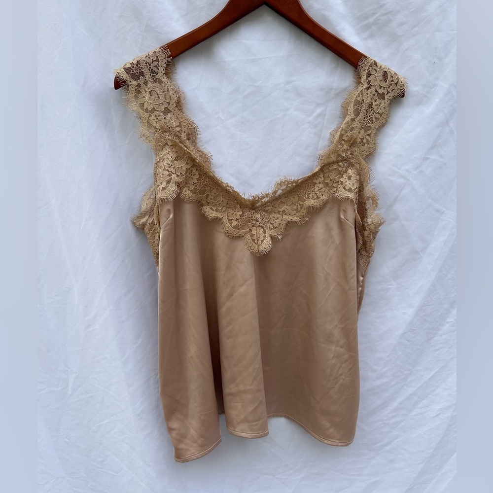 Akaiv L nude pink blush satin lace cami blouse tank Y2K fairy feminine